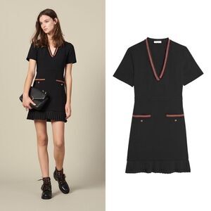 Sandro Black Mini Dress with Red Details